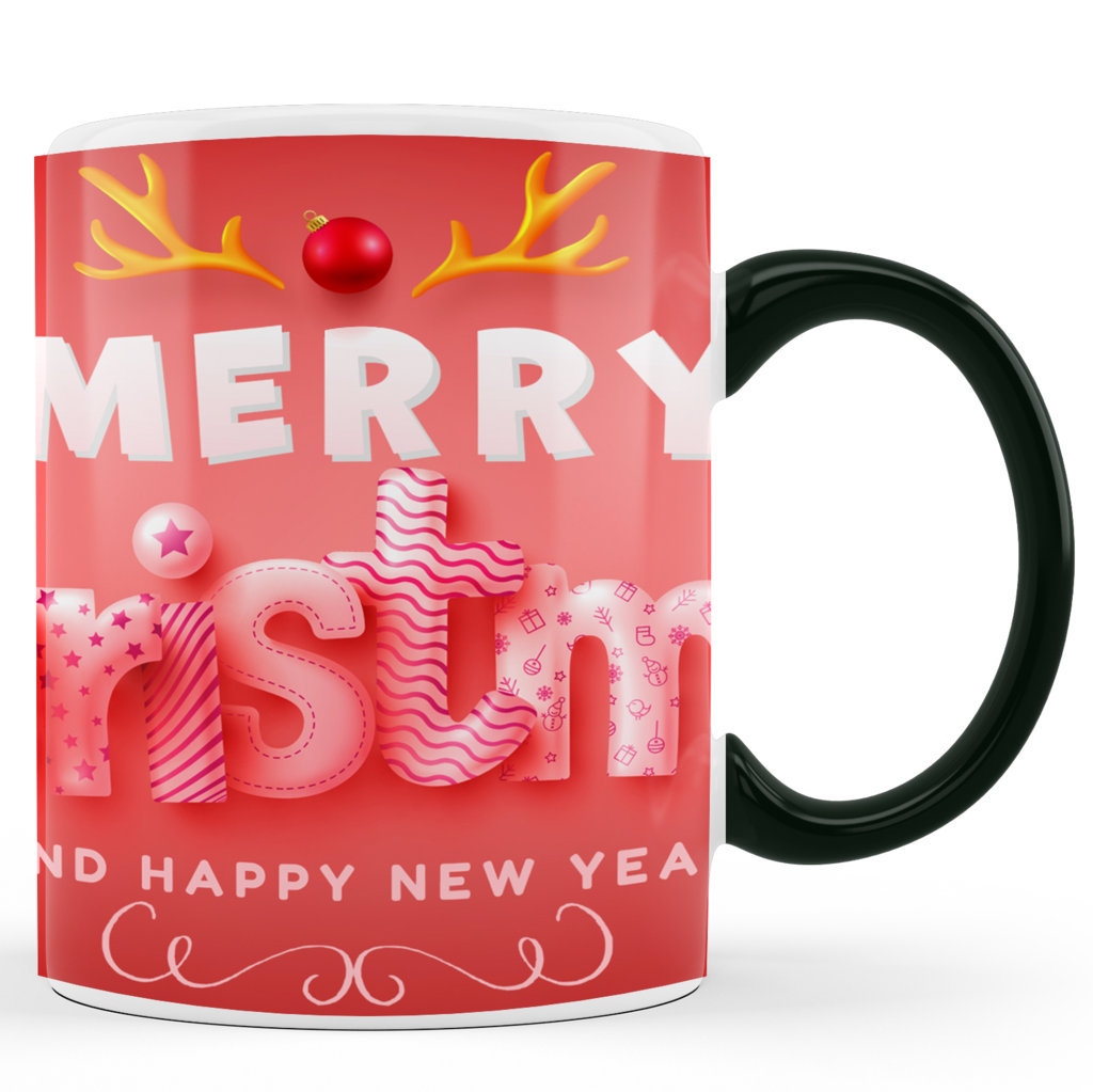 Printed Ceramic Coffee Mug | Merry Christmas Balloons Mug |Merry Christmas Day Mug | 325 Ml 